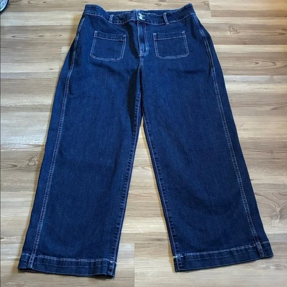 Old Navy Extra High-Rise Sky-hi Wide-Leg Jeans Plus size 16P Dark Wash NWOT - Picture 2 of 13